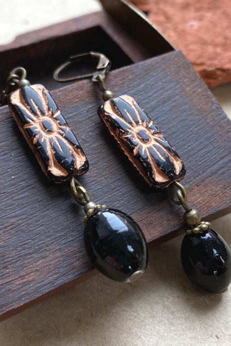 Moroccan Style Black And Gold Glass Earrings, Selma Dreams