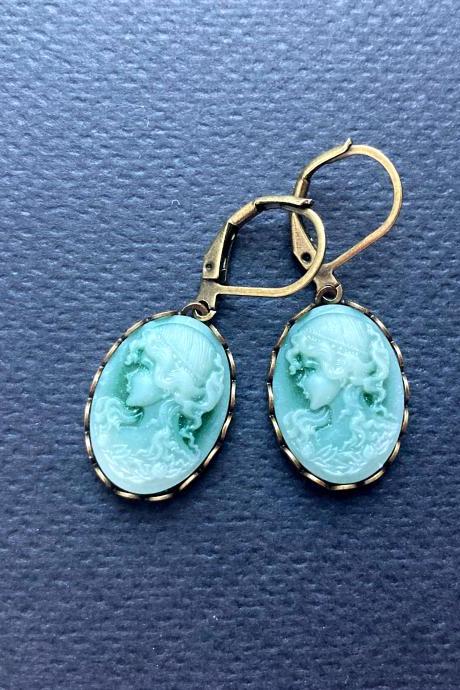Gorgeous blue gray cameo earrings, Selma Dreams jewelry
