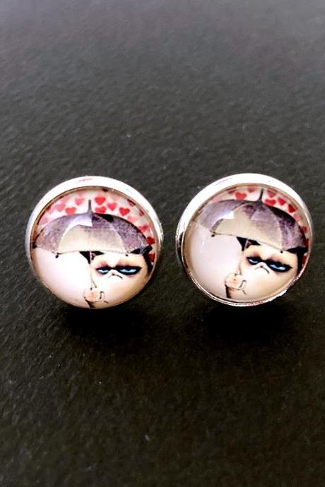 Grumpy cat earrings, studs or dangle earrings, Selma Dreams