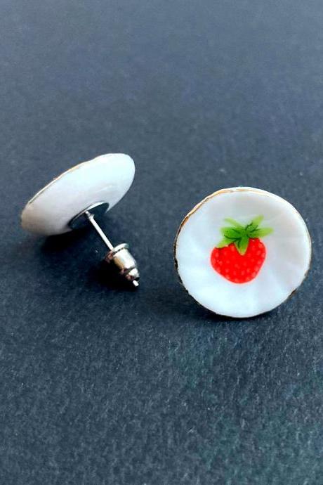 Whimsical Miniature Porcelain Dinner Plate Stud Earrings With Surgical Steel Posts, Selma Dreams