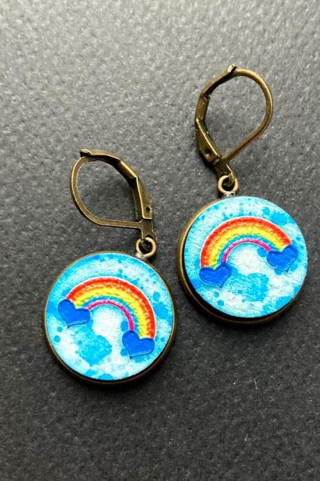 Fun Brass Earrings With Wooden Rainbow Pendants, Selma Dreams