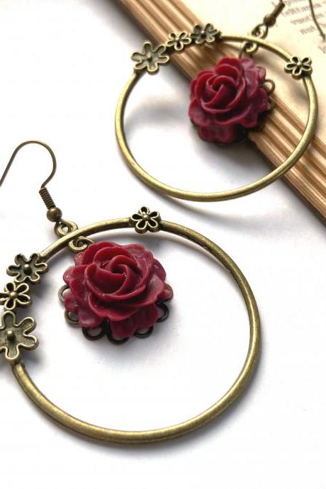 Floral Hoop Earrings With Rose Pendants, Selma Dreams