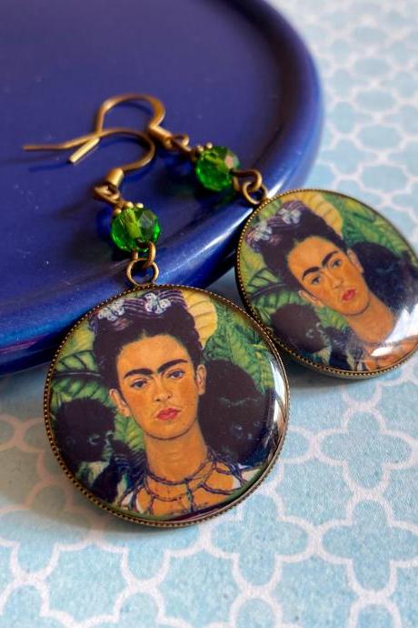Frida Kahlo Earrings With Glass Beads, Selma Dreams