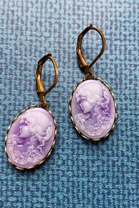 Gorgeous Lilac Cameo Earrings, Selma Dreams Jewelry