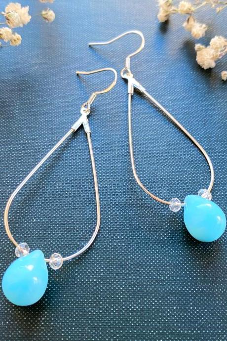 Turquoise Glass Earrings With Sterling Silver Hooks (925), Selma Dreams