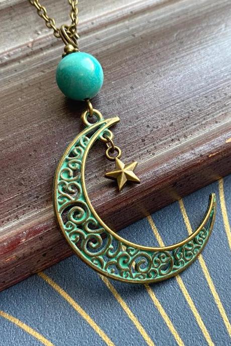 Celestial Necklace With A Turquoise Gemstone Pearl, Selma Dreams