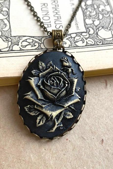 Gothic Black And Gold Rose Cameo Necklace, Selma Dreams