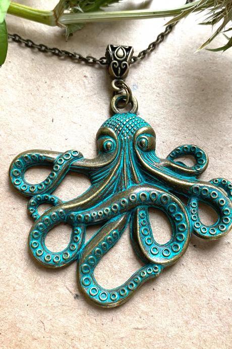 Patina Verdigris Kraken Octopus Necklace, Selma Dreams