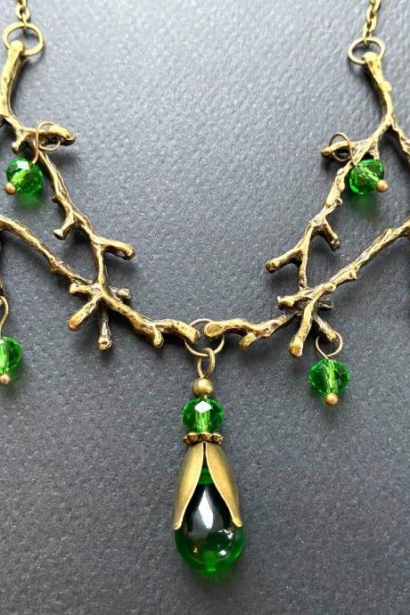 Enchanted Forest Necklace With Green Glass Beads, Selma Dreams