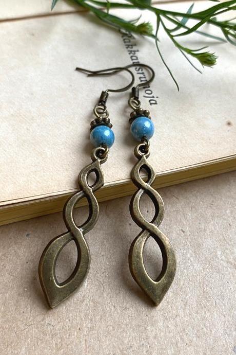 Elegant Art Nouveau Earrings With Blue Gray Glass Beads, Selma Dreams