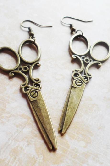 Brass Scissors Earrings, Antique Style, Gift For A Seamstress Or Hairdresser, Selma Dreams, Vintage Inspired, Silver Jewelry,