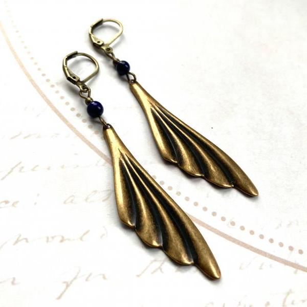 Art Nouveau earrings with lapis lazuli gemstone pearls, Selma Dreams