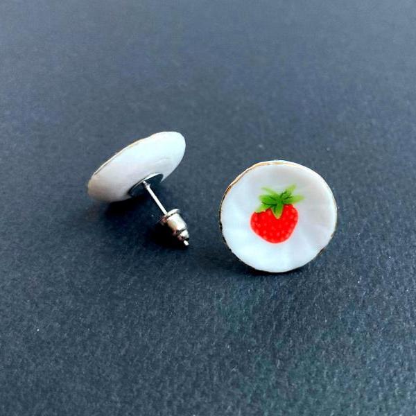 Whimsical miniature porcelain dinner plate stud earrings with surgical steel posts, Selma Dreams