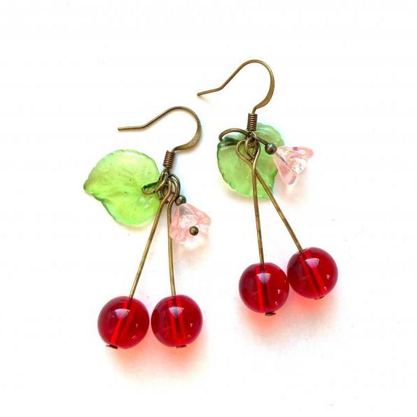 Cute glass cherry earrings, Selma Dreams