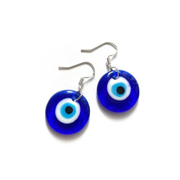 Sterling silver earrings with Greek Evil Eye talisman pendants, Selma Dreams