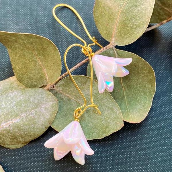Elegant Bellflower Earrings with 18k Gold Plated Hooks, Nature Jewelry, Woodland Earrings, Bridal Jewelry, Gold Dangle Earrings, Gift Ideas