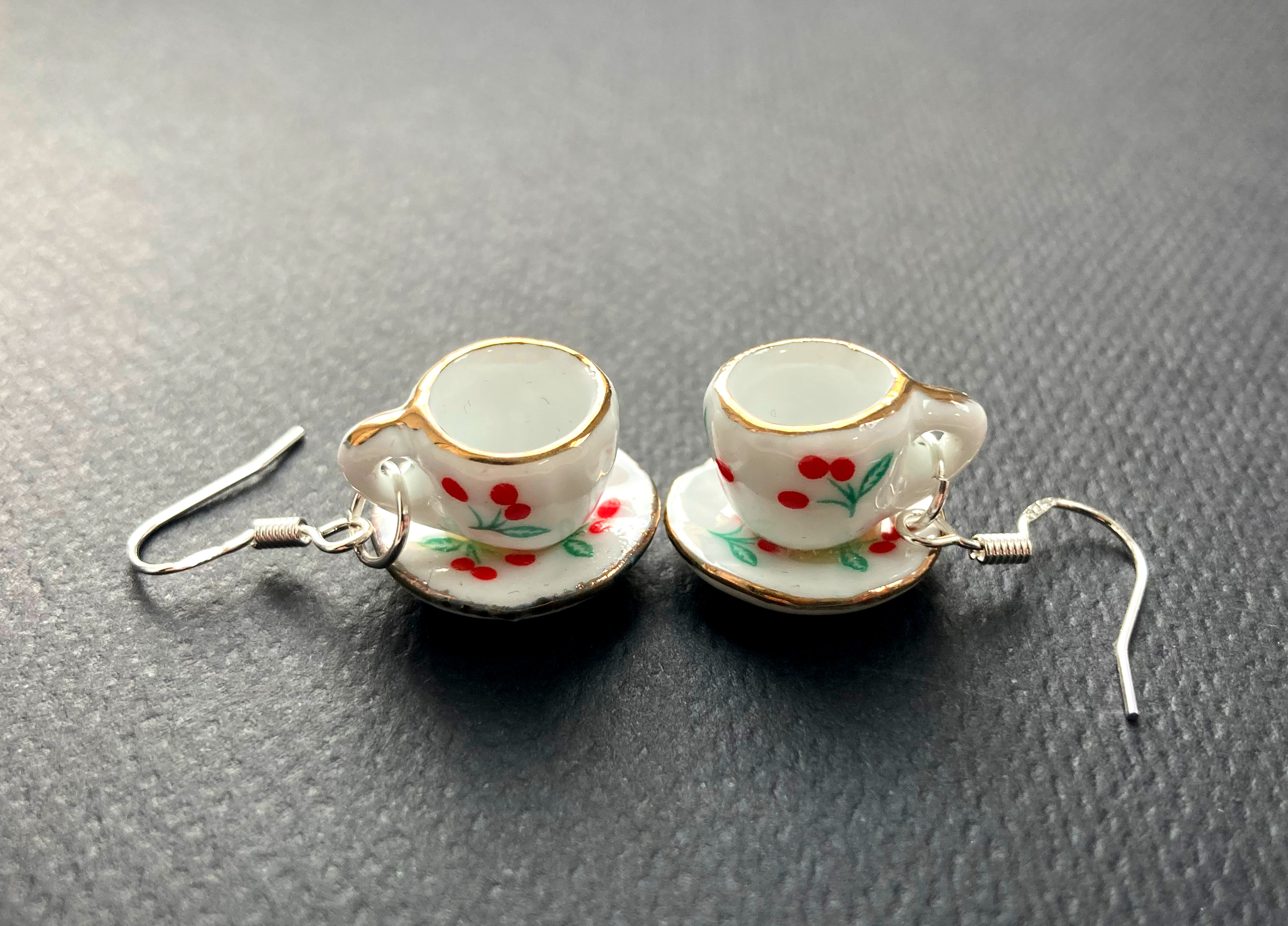 Cherry Teacup Earrings With Sterling Silver Hooks, Selma Dreams on Luulla