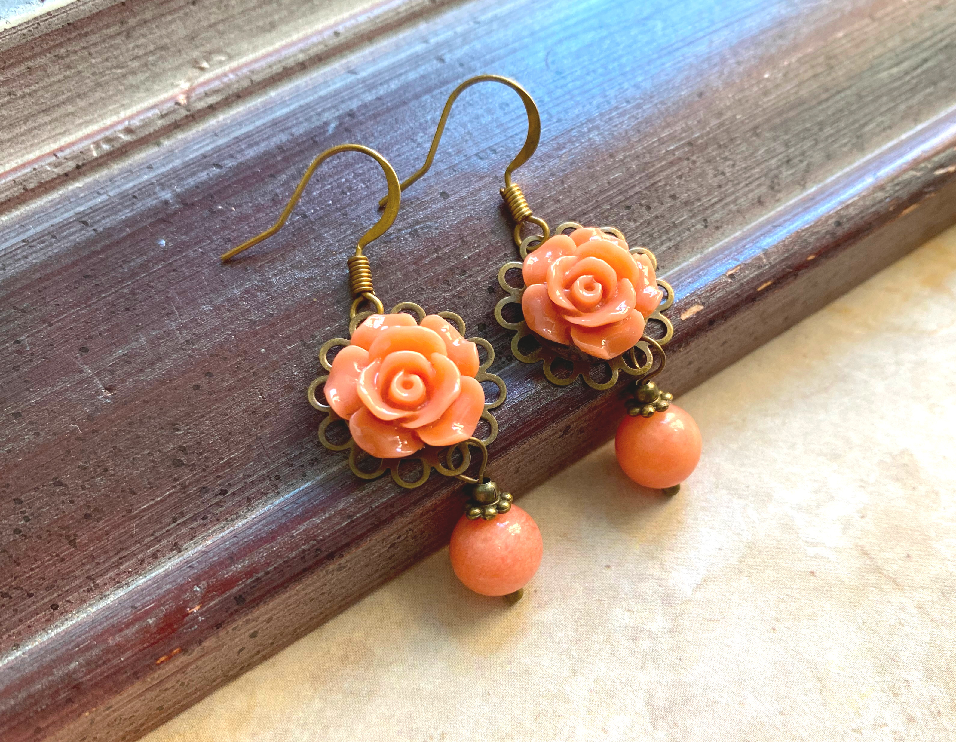 Coral on sale rose earrings